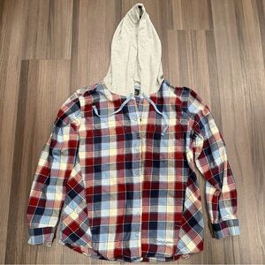 Noble Outfitters Casual Plaid Button Down Hooded Shirt